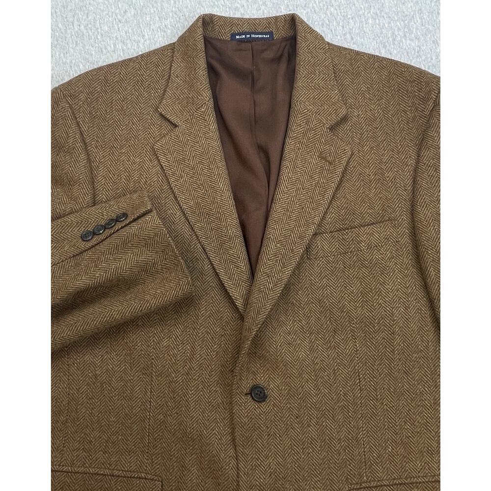 Lands End Blazer Mens 42R Brown Herringbone 100% Wool Single Breasted 2-Button